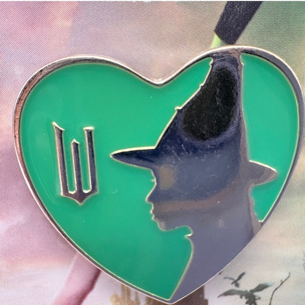 2024 Wicked Movie Heart Shaped Pin in Green and Gold